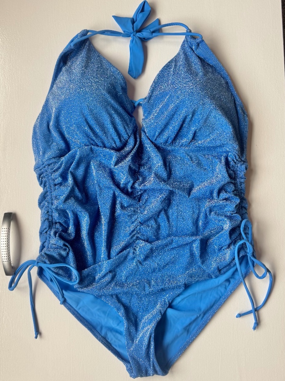 Swimsuits For All Blue Shimmery One-Piece with side ties size 22